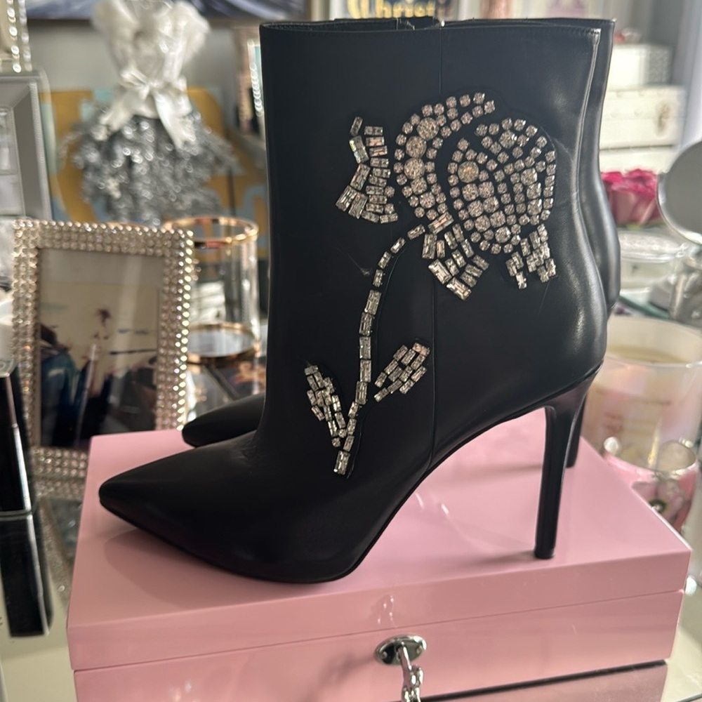 Elegant Black Embellished Ankle Boots - Picture 10 of 10